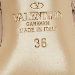 Pre Owned Valentino Burgundy/Beige Patent and Leather Rockstud Mule Sandals Size 36