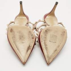 Pre Owned Valentino Burgundy/Beige Patent and Leather Rockstud Mule Sandals Size 36