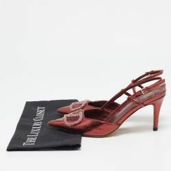 Valentino Metallic Snakeskin Embossed Leather VLogo Slingback Pumps Size 37