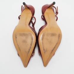 Valentino Metallic Snakeskin Embossed Leather VLogo Slingback Pumps Size 37