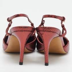 Valentino Metallic Snakeskin Embossed Leather VLogo Slingback Pumps Size 37