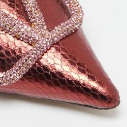 Valentino Metallic Snakeskin Embossed Leather VLogo Slingback Pumps Size 37