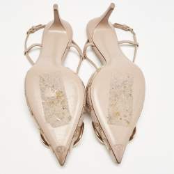 Valentino Beige/Gold Iconograph Fabric VLogo Slingback Pumps Size 37