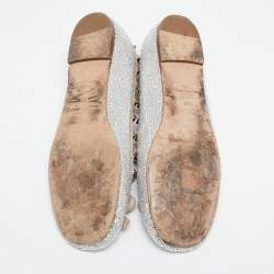 Valentino Beige/Silver Leather Crystal Embellished Rockstud Ballet Flats Size 39.5