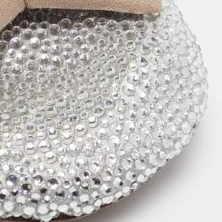 Valentino Beige/Silver Leather Crystal Embellished Rockstud Ballet Flats Size 39.5