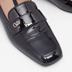 Valentino Black Patent Leather Vlogo Loafers Size 39.5