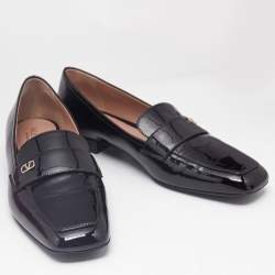 Valentino Black Patent Leather Vlogo Loafers Size 39.5