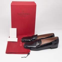 Valentino Black Patent Leather Vlogo Loafers Size 39.5