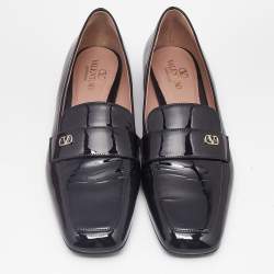 Valentino Black Patent Leather Vlogo Loafers Size 39.5