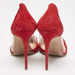 Valentino Red Suede and PVC B Drape Pointed Toe Pumps Size 38