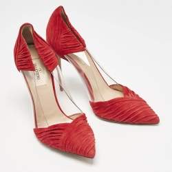 Valentino Red Suede and PVC B Drape Pointed Toe Pumps Size 38