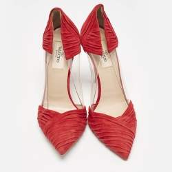 Valentino Red Suede and PVC B Drape Pointed Toe Pumps Size 38