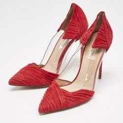 Valentino Red Suede and PVC B Drape Pointed Toe Pumps Size 38