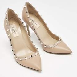 Valentino Beige Leather Rockstud Pointed Toe Pumps Size 36