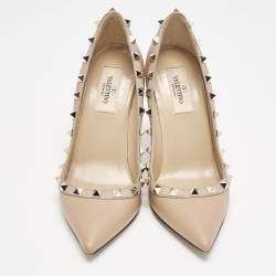 Valentino Beige Leather Rockstud Pointed Toe Pumps Size 36