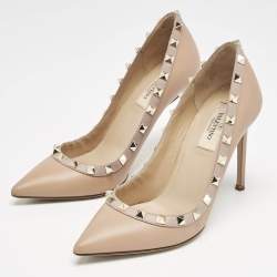 Valentino Beige Leather Rockstud Pointed Toe Pumps Size 36