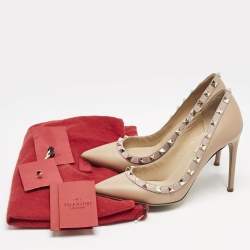 Valentino Beige Leather Rockstud Pointed Toe Pumps Size 36