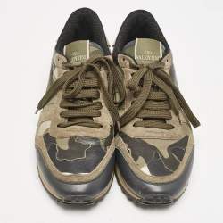Valentino Multicolor Camouflage Suede and Leather Rockrunner Sneakers Size 39.5