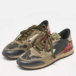 Valentino Multicolor Camouflage Suede and Leather Rockrunner Sneakers Size 39.5