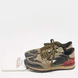 Valentino Multicolor Camouflage Suede and Leather Rockrunner Sneakers Size 39.5
