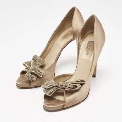 Valentino Beige Satin Couture Bow D 'Orsay Peep Toe Pumps Size 37.5