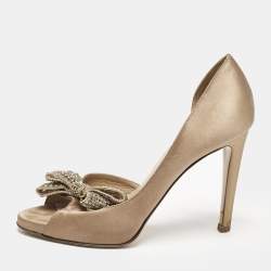 Valentino Beige Satin Couture Bow D 'Orsay Peep Toe Pumps Size 37.5