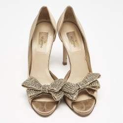 Valentino Beige Satin Couture Bow D 'Orsay Peep Toe Pumps Size 37.5