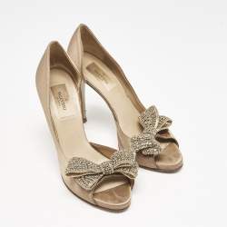 Valentino Beige Satin Couture Bow D 'Orsay Peep Toe Pumps Size 37.5
