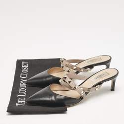 Valentino Black/Beige Leather Rockstud Heel Mules Size 37