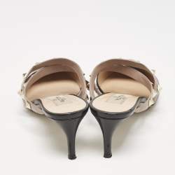 Valentino Black/Beige Leather Rockstud Heel Mules Size 37