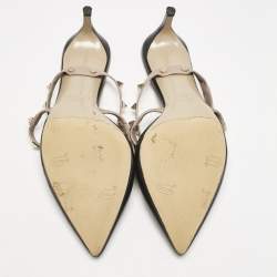 Valentino Black/Beige Leather Rockstud Heel Mules Size 37