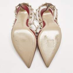 Pre Owned Valentino Burgundy/Dusty Pink Leather Rockstud Caged Ankle Strap Pumps Size 39