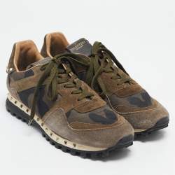 Valentino Multicolor Camouflage Fabric and Suede Rockrunner Sneakers Size 39