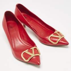 Valentino Red Leather VLogo Pointed Toe Pumps Size 37.5