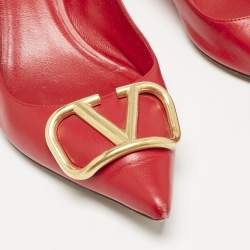 Valentino Red Leather VLogo Pointed Toe Pumps Size 37.5