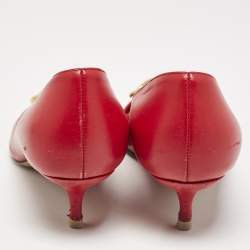Valentino Red Leather VLogo Pointed Toe Pumps Size 37.5