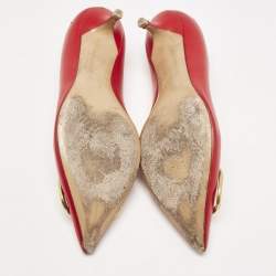Valentino Red Leather VLogo Pointed Toe Pumps Size 37.5