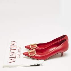 Valentino Red Leather VLogo Pointed Toe Pumps Size 37.5
