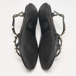 Pre Owned Valentino Black Rubber Rockstud Ankle Strap Flat Sandals Size 38