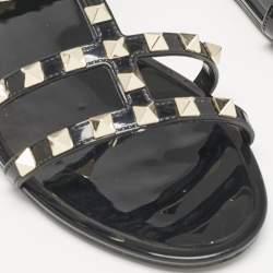Pre Owned Valentino Black Rubber Rockstud Ankle Strap Flat Sandals Size 38