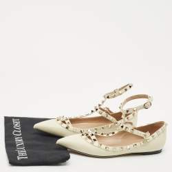 Valentino White Leather Rockstud Caged Ankle Strap Ballet Flats Size 38.5