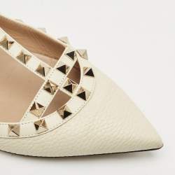 Valentino White Leather Rockstud Caged Ankle Strap Ballet Flats Size 38.5
