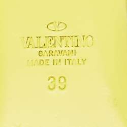 Valentino Yellow PVC and Leather Rockstud Ankle Strap Flat Sandals Size 39