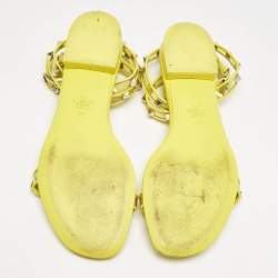 Valentino Yellow PVC and Leather Rockstud Ankle Strap Flat Sandals Size 39