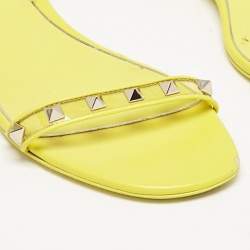 Valentino Yellow PVC and Leather Rockstud Ankle Strap Flat Sandals Size 39