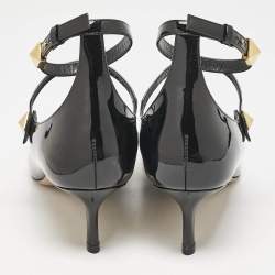 Valentino Black Patent Leather Rockstud Ankle Strap Pointed Toe Pumps Size 40