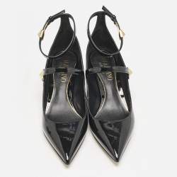 Valentino Black Patent Leather Rockstud Ankle Strap Pointed Toe Pumps Size 40