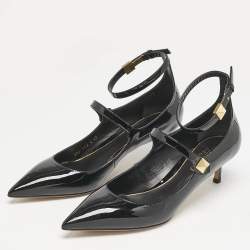 Valentino Black Patent Leather Rockstud Ankle Strap Pointed Toe Pumps Size 40