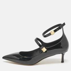 Valentino Black Patent Leather Rockstud Ankle Strap Pointed Toe Pumps Size 40