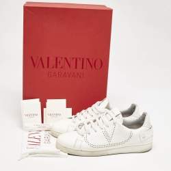 Valentino White Leather Bianco Backnet Low Top Sneakers Size 39.5